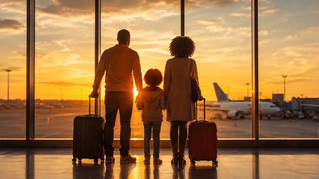Assurances voyage — famille à l'aéroport, sérénité et protection