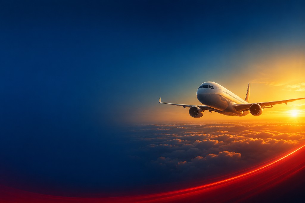 Vue aérienne d'un avion survolant des nuages au coucher du soleil